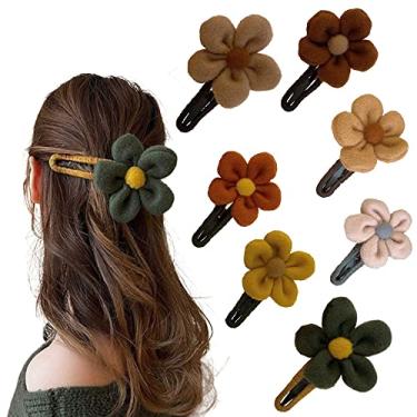 Imagem de Clipe de flor de pelúcia, elegante clipe de bico de pato de pelúcia para inverno, grampo de cabelo de flor de pelúcia para mulheres, elegante presilha de cabelo de flor para inverno (7 peças)