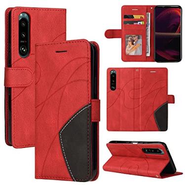 Imagem de Capa carteira para Sony Xperia 5 III, compartimentos para porta-cartões, fólio de couro PU de luxo anexado à prova de choque capa flip com fecho magnético com suporte para Sony Xperia 5 III (vermelho)
