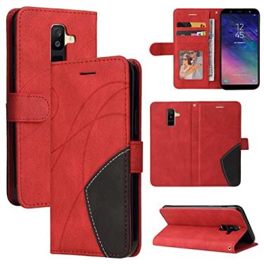 Imagem de Capa carteira para Samsung Galaxy A6 Plus 2018, compartimentos para porta-cartão, capa de poliuretano de luxo anexada à prova de choque TPU com fecho magnético com suporte para Samsung Galaxy A6 Plus 2018 (vermelha)