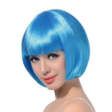 Imagem de FREE BEAUTY Peruca azul claro Wathet Short Bob Cosplay melindrosa peruca sintética feminina aparência natural festa franja perucas