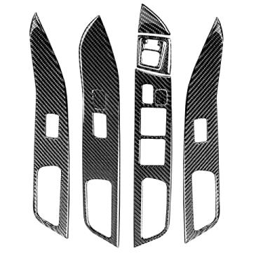 Imagem de FINMOKAL Para Mitsubishi Lancer 2008-2015 9 peças Fibra de carbono Interruptor de elevação da janela do painel Guarnição da tampa do painel