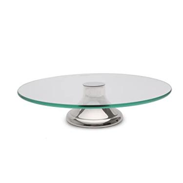 Imagem de Prato para Bolo de Vidro com Pé de Aço Inox Rojemac Cromado, L 33 C 33 a 7.5
