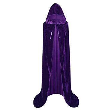 Imagem de Bestgift – Roupão de Halloween Roxo Unissex Adulto 130 cm, 150 cm, 170 cm - Capuz - Veludo - Fantasia de Halloween