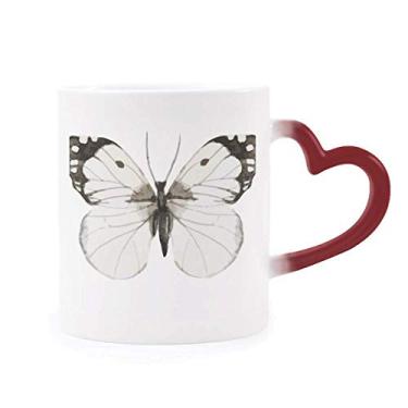 Imagem de Caneca de grés com asas brancas escuras sensível ao calor Caneca vermelha que muda de cor