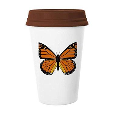 Imagem de Espécime de borboleta em caneca laranja vidro bebendo cerâmica copo tampa