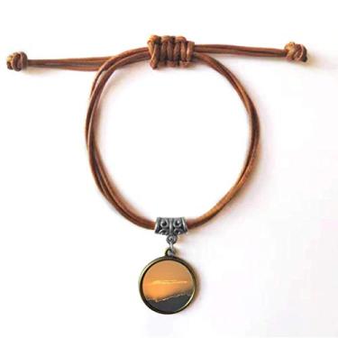 Imagem de DIYthinker Pulseira laranja céu escuro nuvens pulseira couro corda escondida presente joia marrom