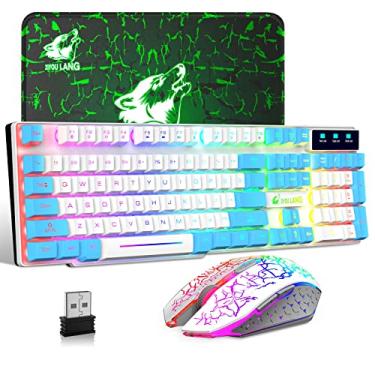 Imagem de Combo de teclado e mouse sem fio para jogos com teclas multicoloridas, teclado mecânico com retroiluminação de arco-íris RGB Carck Luminescente Mouse Pad para PC/Mac Gamer, Typist, viagem