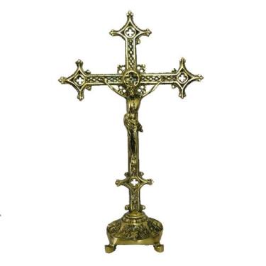Imagem de Crucifixo Cruz Bronze Processional Mesa Igreja Altar 57 Centímetro - A