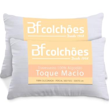 Imagem de Kit 2 Travesseiros 100% Algodão Percal 300 Fios Extramacio 50x70cm - BF Colchões
