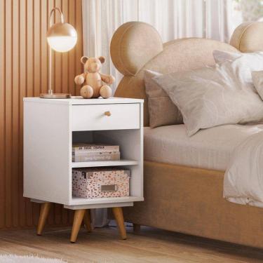 Imagem de Mesa de Cabeceira Infantil 1 Gaveta 1 Prateleira Retrô Luna Branco