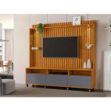 Imagem de Estante Home Ripado Para Tv Até 65 Polegadas -3 Gavetas e Nicho com Leds -Rodizio -Carmolar