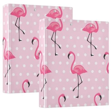 Imagem de Fichários de caderno de 3 anéis, fichários de caderno de 3 cm com bolsos, pacote de 1/2 fichários escolares capa dura flamingo rosa