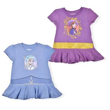 Imagem de Disney Pacote com 2 camisetas para meninas Frozen Elsa e Anna – Roxo/Azul, Roxa, 6X