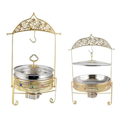 Imagem de Conjunto De Utensílios De Aquecimento De Panela Quente De Buffet - Fogão De Buffet Com Tampa Pendurável, Bandeja De Frigideira De Buffet De Aço Inoxidável, Panela De Barro De Buf(Size:8.0L,Color:Ouro)