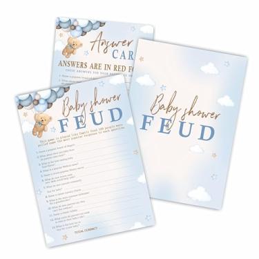 Imagem de Jogo 30 Baby Shower Feud - 12,5 x 17,8 cm Urso e Balões, Preenchimento frente e verso, 1 carta de resposta, festa de revelação de gênero e atividade para meninos e meninas - lembrancinhas e decorações