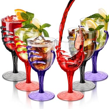 Imagem de Yinkin 6 peças de copos de plástico de mão de esqueleto de Halloween 227-293 g taças de champanhe de Halloween copos assustadores assustadores sem haste esqueleto mão transparente taças de vinho para decorações de Halloween festa em casa assombrada