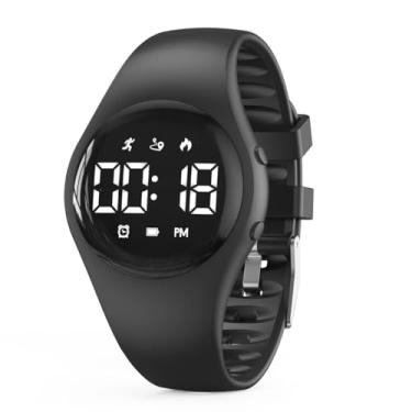Imagem de synwoo Relógio digital infantil com contador de passos, à prova d'água, com pedômetro, visor de LED, cronômetro para crianças, meninos, meninas e adolescentes, Preto