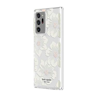Imagem de Kate Spade New York Capa protetora rígida (1 peça comold) para Samsung Note 20 Ultra e Samsung Note 20 Ultra 5G - Hollyhock floral transparente/creme com pedras/creme para-choque
