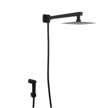 Imagem de Ducha Chuveiro Inox Preto 15 Cm Quadrada Completa C/ Desviador - AMG M