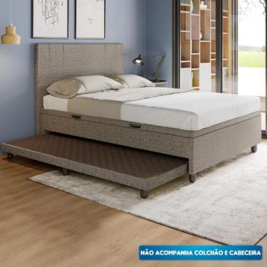 Imagem de Base Cama Baú Casal com Cama Auxiliar c/colchão conjugado Linho - SkyB