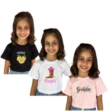 Imagem de Kit 3 Cropped Para Meninas Estampado Algodão Qualidade Preço Top - AK 