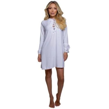Imagem de Vestido Chemise Curto Com Decote Trançado Liso Manga Longa Saída De Pr