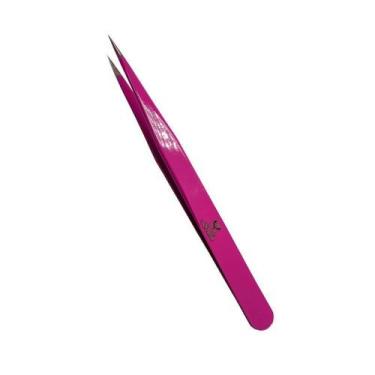 Imagem de Pinça Simples Rosa Reta Para Alongamento Extensão De Cilios - Sobelle