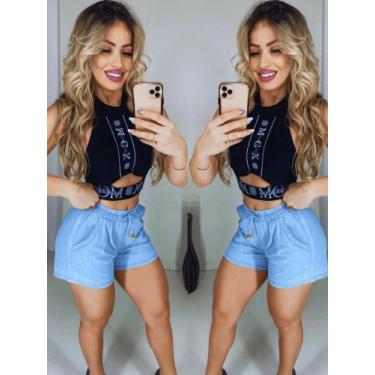 Imagem de Short Feminino Jeans Elastico Blogueira Cintura Alta - Isana Jeans, Cl
