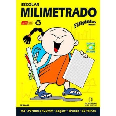 Imagem de Bloco Escolar Filipinho Milimetrado A3 297mmx420mm 63g/m2 cor Branco P