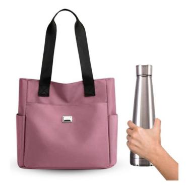 Imagem de Kit Bolsa Social Nylon + Garrafa Inox Espaçosa Trabalho Dia Das Mães 2