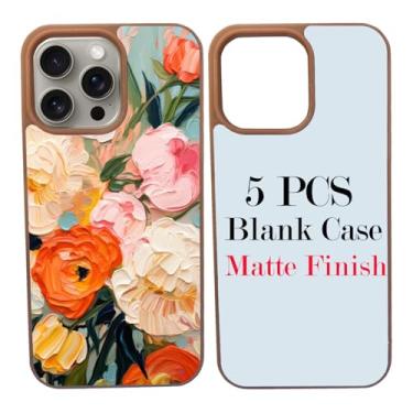 Imagem de JUSTRY Capa de telefone em branco com sublimação de 5 peças projetada para iPhone 15 Pro, 6,1 polegadas, borracha macia + inserção de alumínio fosco, impressão personalizada, capa protetora