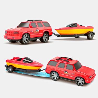 Imagem de Carrinho Blazer Resgate Bombeiro Praia Com Lancha Grande Silmar Brinqu