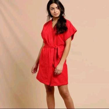Imagem de Roupão De Banho Feminino Adulto Atoalhado Curto Lepper, M, Vermelho