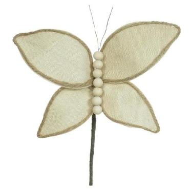 Imagem de FLOR DECORATIVA BORBOLETA BEGE 23cm - Flor Arte
