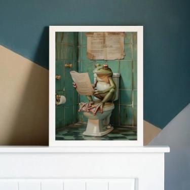 Imagem de Quadro Perereca No Banheiro Lendo Jornal 33x24cm - com vidro - Quadros