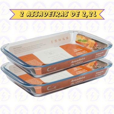 Imagem de 2 Assadeira Retangular 2,2L Forno Microondas Doces  Sobremesa - CasaVi