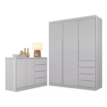 Imagem de Quarto Pérola Com Guarda Roupa 3 Portas e Cômoda Cinza - Phoenix Baby