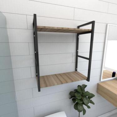 Imagem de Prateleira industrial banheiro aço cor preto prateleiras 30cm cor amad