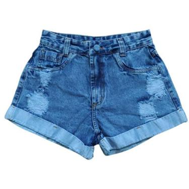 Imagem de Short Jeans Barra Dobrada Short Jeans Feminino Cintura Alta - Afrodite