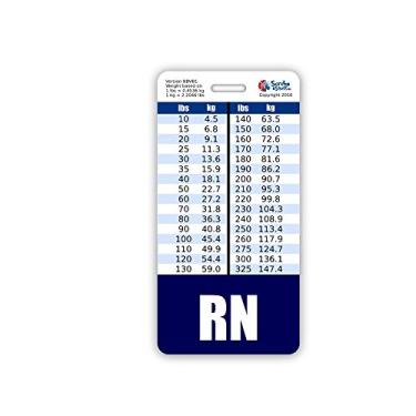 Imagem de RN Badge Buddy Vertical com tabelas de conversão de altura e peso (azul marinho)