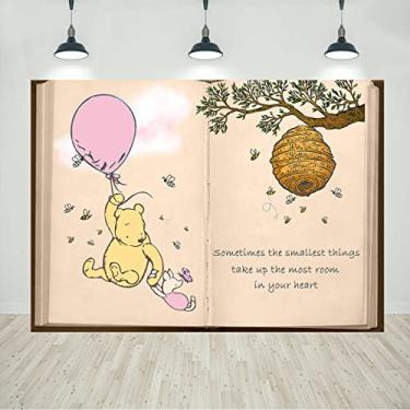 Imagem de Urso pequeno com balão rosa de pano de fundo para meninas aniversário chá de bebê ou decoração de festa de revelação de gênero infantil faixa de mesa de bolo suprimentos 2 x 1,5 m