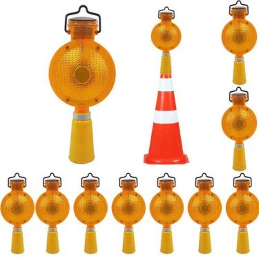Imagem de Sinalizador Viario Solar Cone Kit 11 Uni Iluminaçao Segurança Rodovia 
