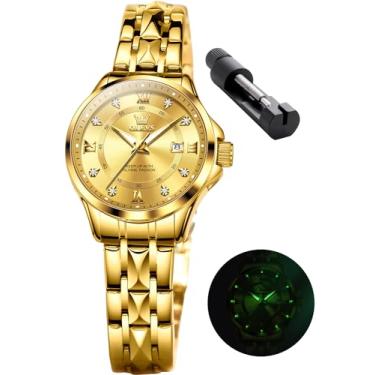 Imagem de OLEVS Relógios femininos de luxo com diamante, ouro e prata, aço inoxidável, impermeável, com data de quartzo, relógio feminino, 2906: todos os relógios de ouro para mulheres, relógios de quartzo