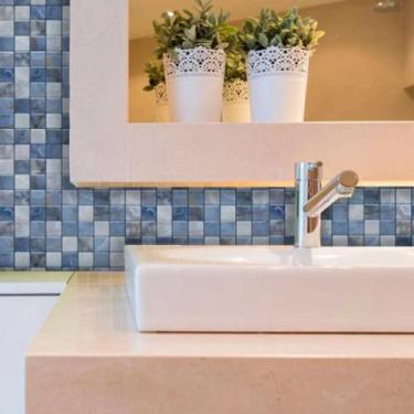 Imagem de Papel Lavável Pastilha Azul Cola No Azulejo Box, Cozinha 3m - Final De