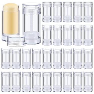 Imagem de Teenyyou 30 unidades de recipientes vazios de desodorante de 30 ml com enchimento giratório de plástico transparente, 30 ml, frascos de desodorante recarregáveis, tubos redondos de bálsamo labial para