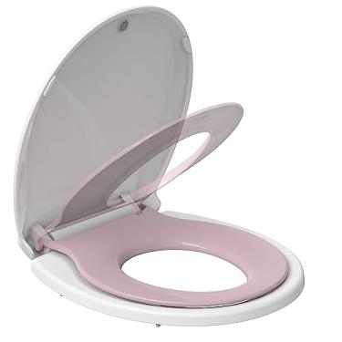 Imagem de GAOMON Assento sanitário, assento de vaso sanitário redondo com assento infantil embutido, assento de vaso sanitário redondo para adultos e crianças, com fechamento lento e ímãs - branco e rosa