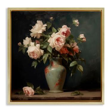 Imagem de Stupell Industries Vintage Bunches in Vase Framed Floater Canvas Wall Art Design por Lazar Studio, moldura flutuante dourada, 45,7 x 45,7 cm