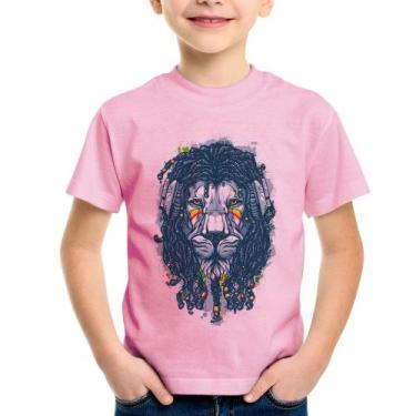 Imagem de Camiseta Infantil Leão Reggae - Foca na Moda, Rosa bebê, 12