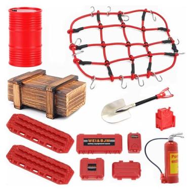 Imagem de 1/24 & 1/18 RC Crawler Accessories Simulation Decoration Mini Luggage Net, Recovery Board, Fuel Tanks, Fire Extinguisher, Wood Box, Shovel for 1/18 TRX4M 1/24 Axial SCX24 FMS (Red)