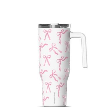 Imagem de Hydrapeak Copo Voyager de 1,134 g com alça e canudo, copo isolado 100% à prova de vazamento com tampa e canudo, feito de aço inoxidável, base compatível com suporte de copo (laços rosa)